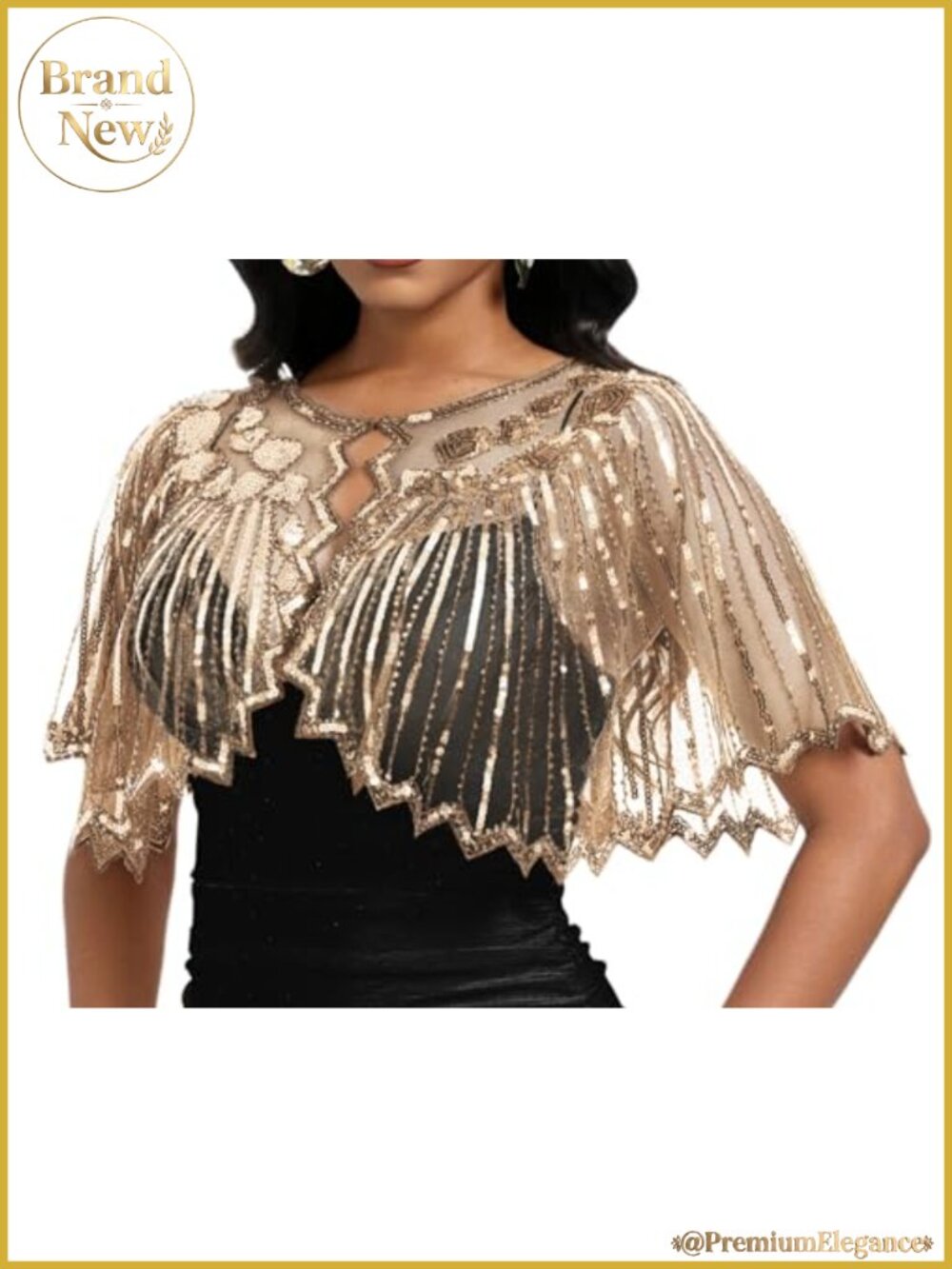 Sequin Shawl Wrap Fringe Capelet Gatsby 1920s Formal Accessory